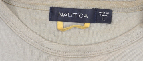 Nautica Men's Beige T-Shirt, Size L, Cotton, Crew Neck