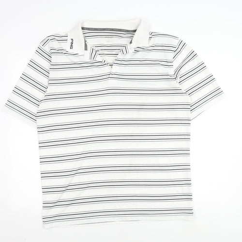 PING Men's XL White Striped Polo for Golf