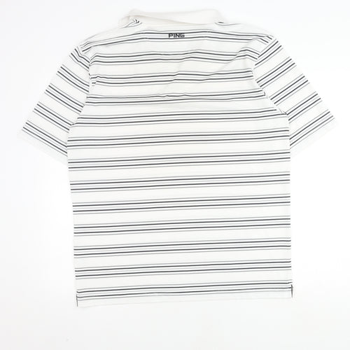 PING Men's XL White Striped Polo for Golf