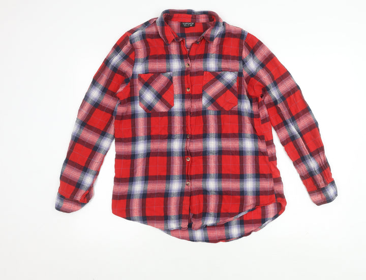 Topshop Women's Red Plaid Button-Up Shirt, Size 10