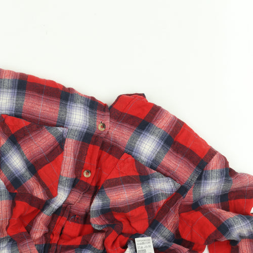 Topshop Women's Red Plaid Button-Up Shirt, Size 10