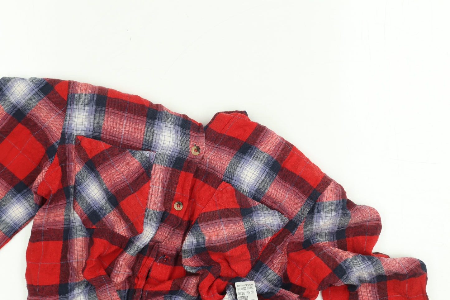 Topshop Women's Red Plaid Button-Up Shirt, Size 10