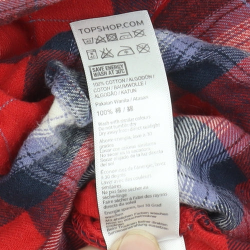 Topshop Women's Red Plaid Button-Up Shirt, Size 10