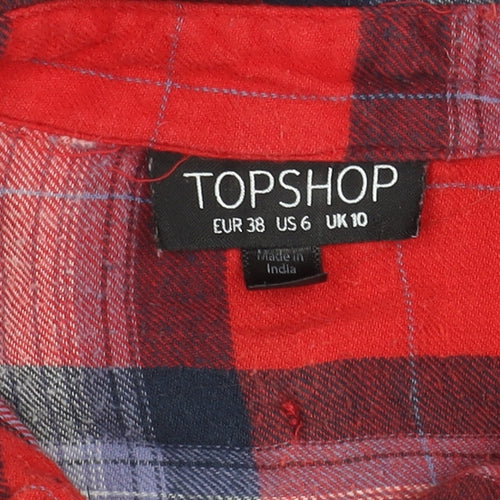 Topshop Women's Red Plaid Button-Up Shirt, Size 10