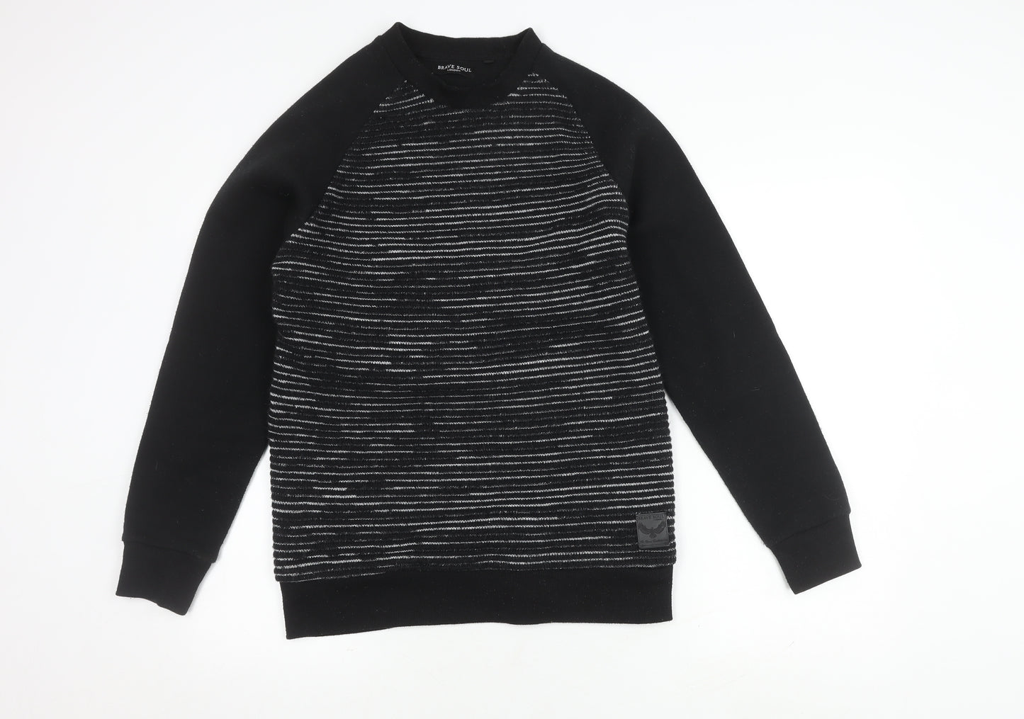 Brave Soul Men's Black Stripe Pullover Jumper Small