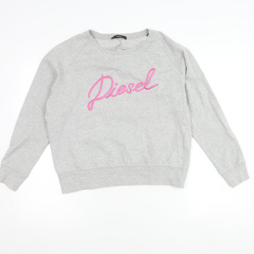 Diesel Women's Grey Logo Pullover Sweatshirt S