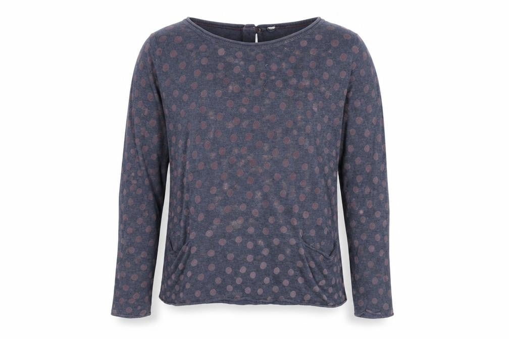 Front view of White Stuff Women's Blue Polka Dot Long Sleeve Top, size 10