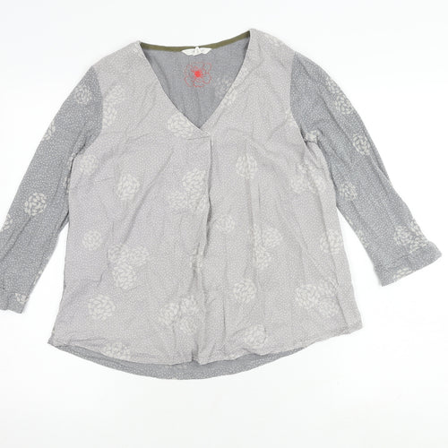 White Stuff Women's Grey V-Neck Floral Top Size 10