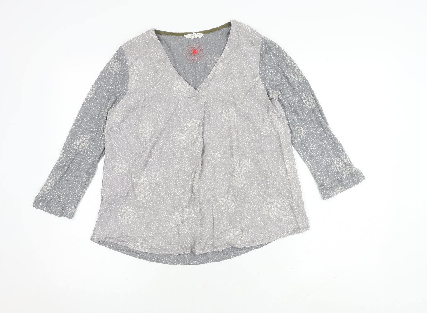 White Stuff Women's Grey V-Neck Floral Top Size 10