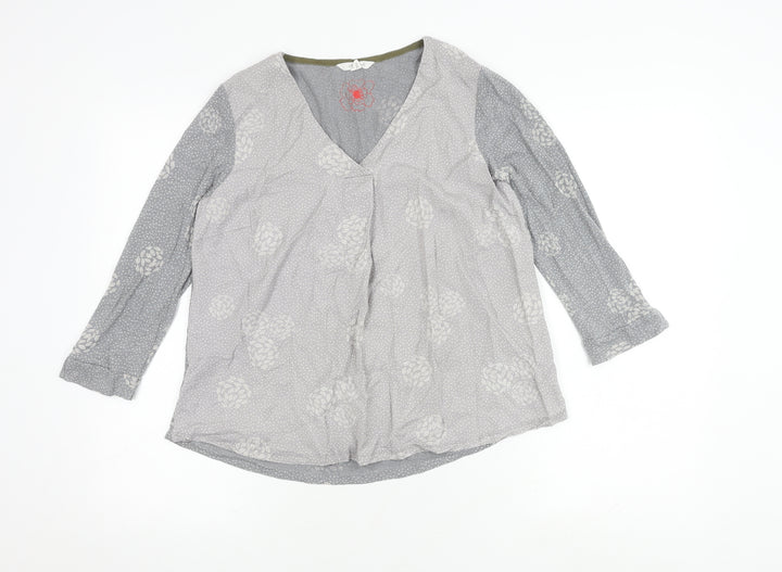 White Stuff Women's Grey V-Neck Floral Top Size 10