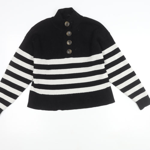 MNG Women's Black Striped Collared Pullover Jumper Size 12