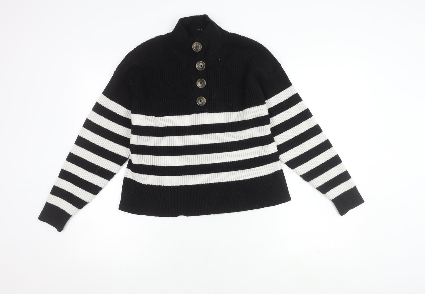 MNG Women's Black Striped Collared Pullover Jumper Size 12