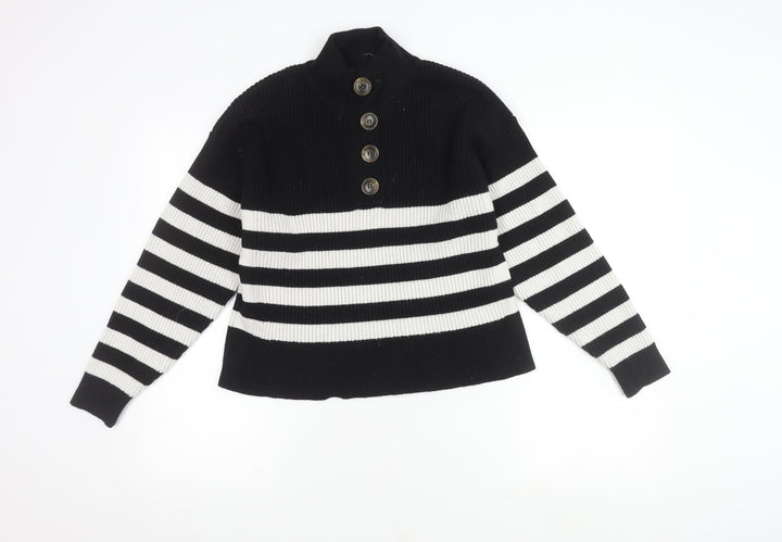 MNG Women's Black Striped Collared Pullover Jumper Size 12