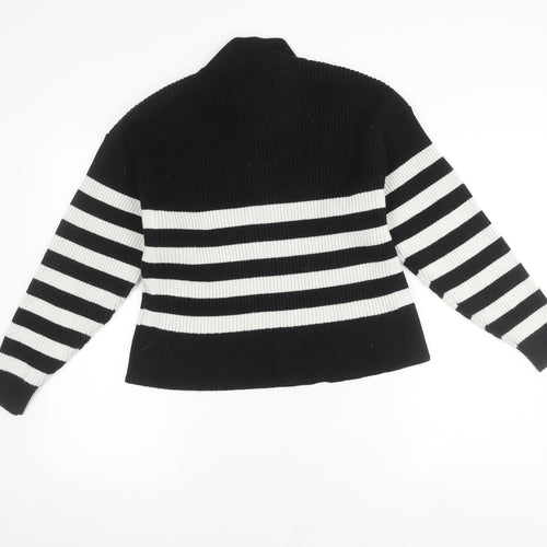 MNG Women's Black Striped Collared Pullover Jumper Size 12