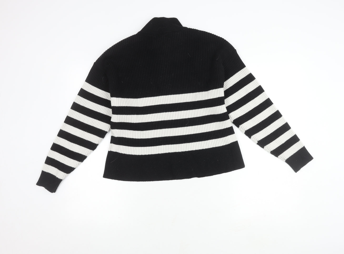 MNG Women's Black Striped Collared Pullover Jumper Size 12