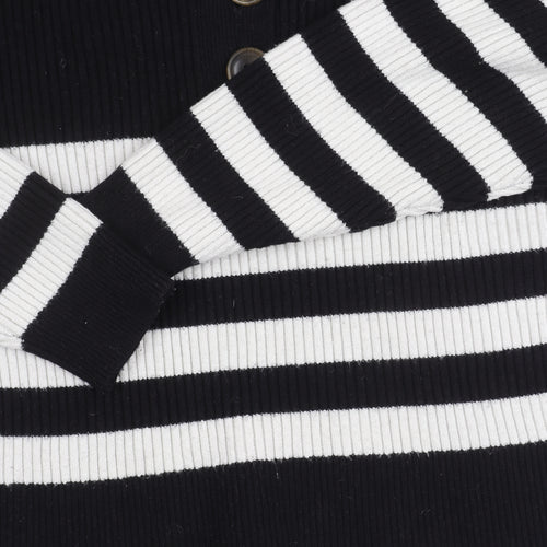 MNG Women's Black Striped Collared Pullover Jumper Size 12