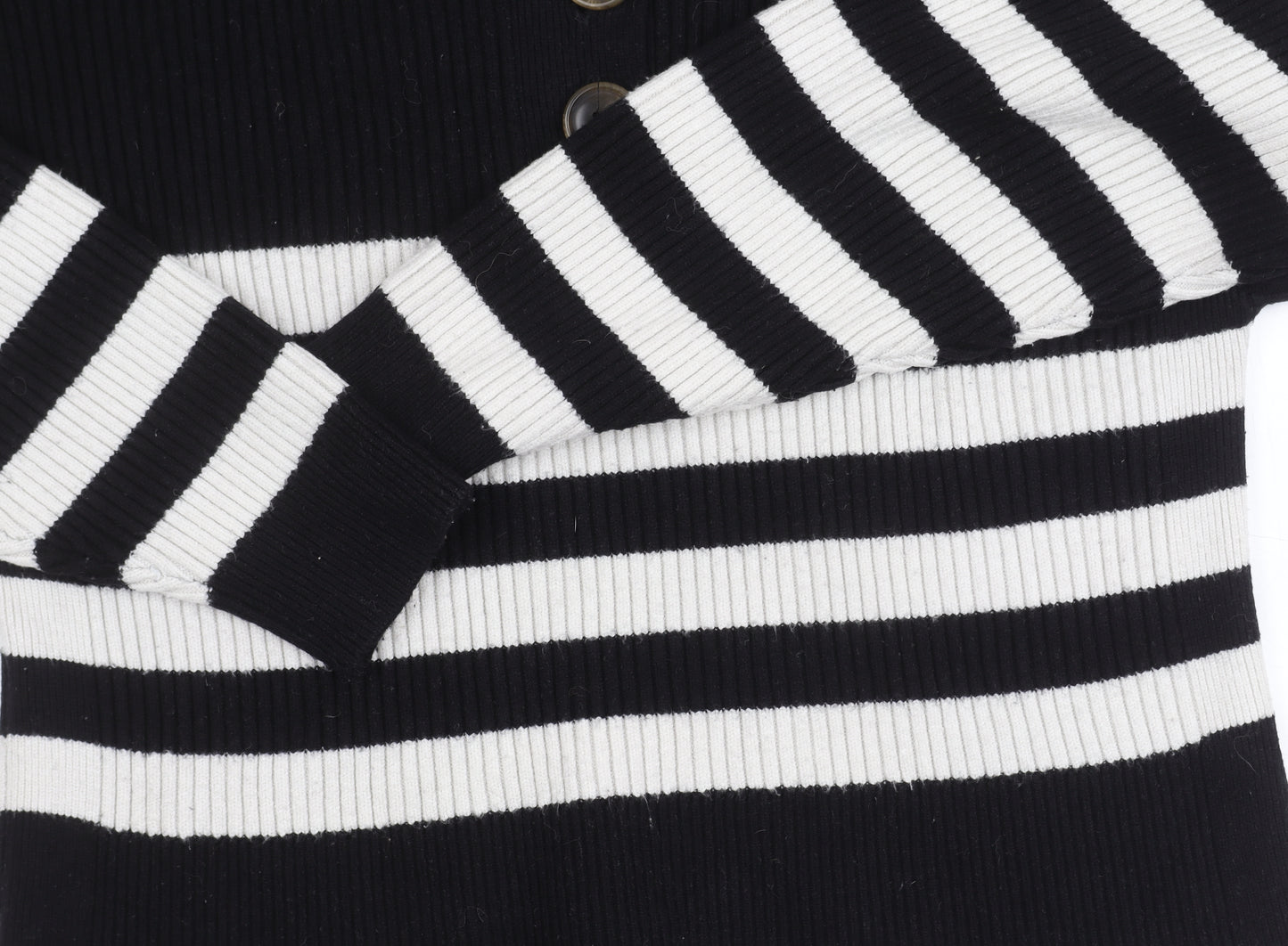 MNG Women's Black Striped Collared Pullover Jumper Size 12