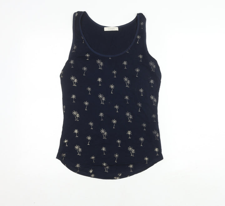 Oasis Women's Blue Tank Top Small Palm Print