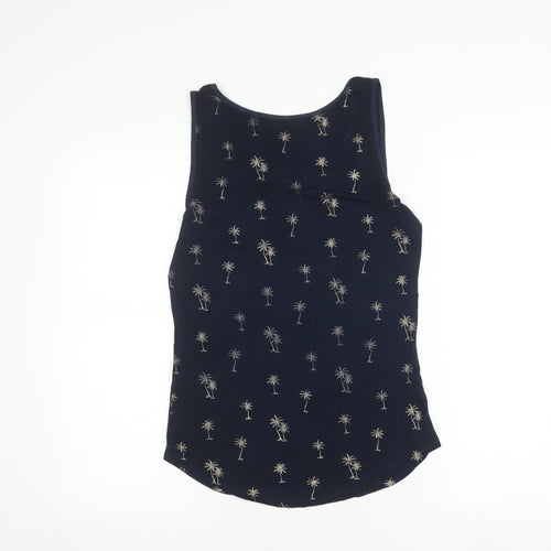 Oasis Women's Blue Tank Top Small Palm Print