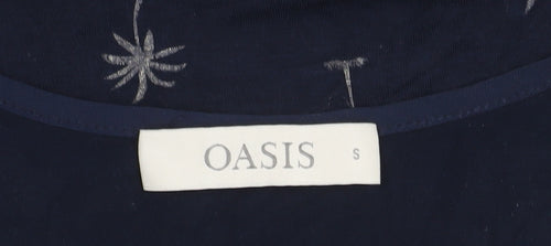 Oasis Women's Blue Tank Top Small Palm Print