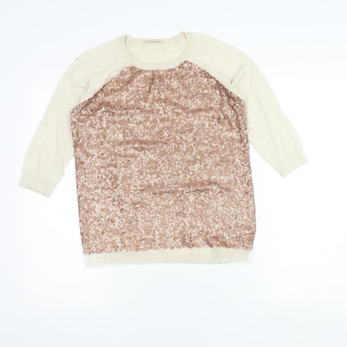Whistles Women's Ivory Sequin Pullover Jumper Size 6