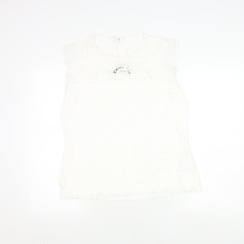 Dorothy Perkins Women's White Lace Sleeveless Top UK 16