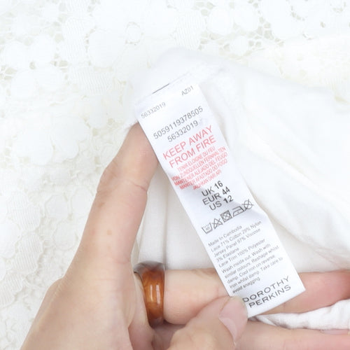 Dorothy Perkins Women's White Lace Sleeveless Top UK 16