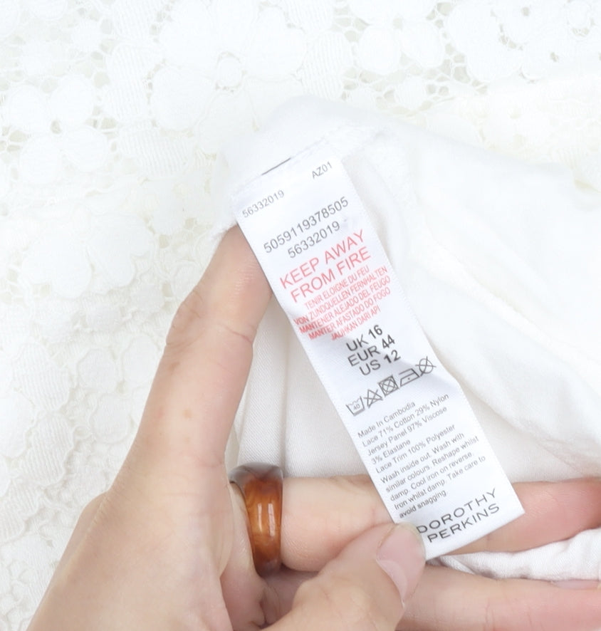 Dorothy Perkins Women's White Lace Sleeveless Top UK 16