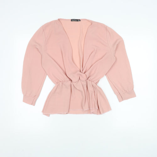 Boohoo Women's Pink Long Sleeve V-Neck Blouse Size 12