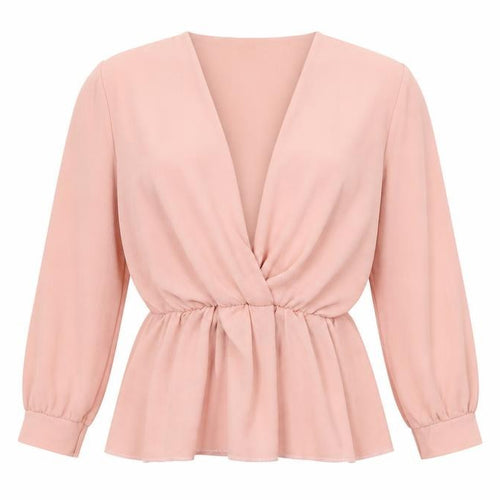 Boohoo Women's Pink Long Sleeve V-Neck Blouse Size 12