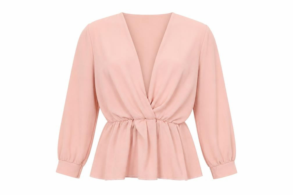 Boohoo Women's Pink Long Sleeve V-Neck Blouse Size 12