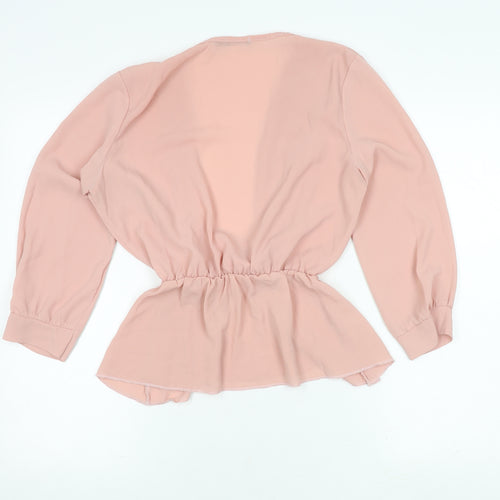 Boohoo Women's Pink Long Sleeve V-Neck Blouse Size 12