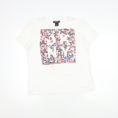 DKNY Women's White Floral T-Shirt, Medium, Casual Chic