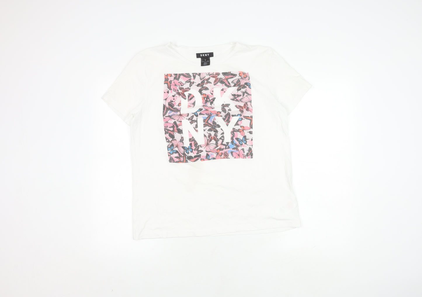 DKNY Women's White Floral T-Shirt, Medium, Casual Chic