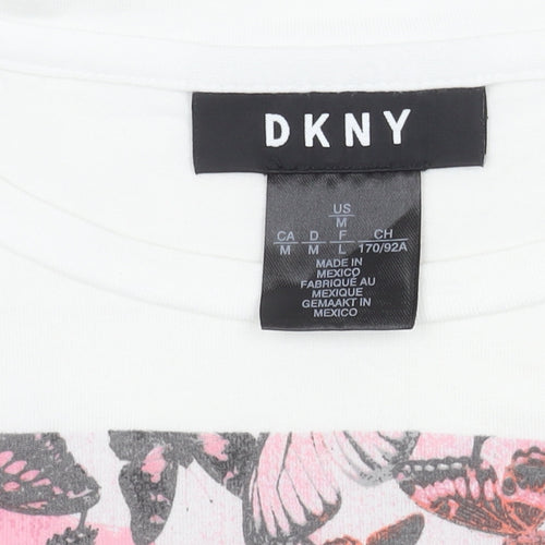 DKNY Women's White Floral T-Shirt, Medium, Casual Chic