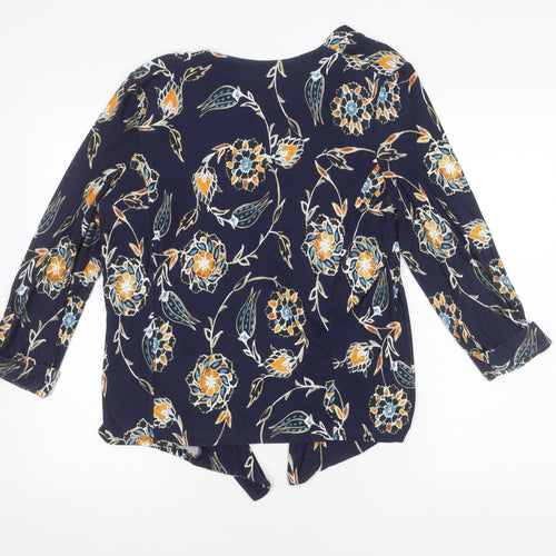 Monsoon Women's Blue Floral Open Front Cardigan Jumper L