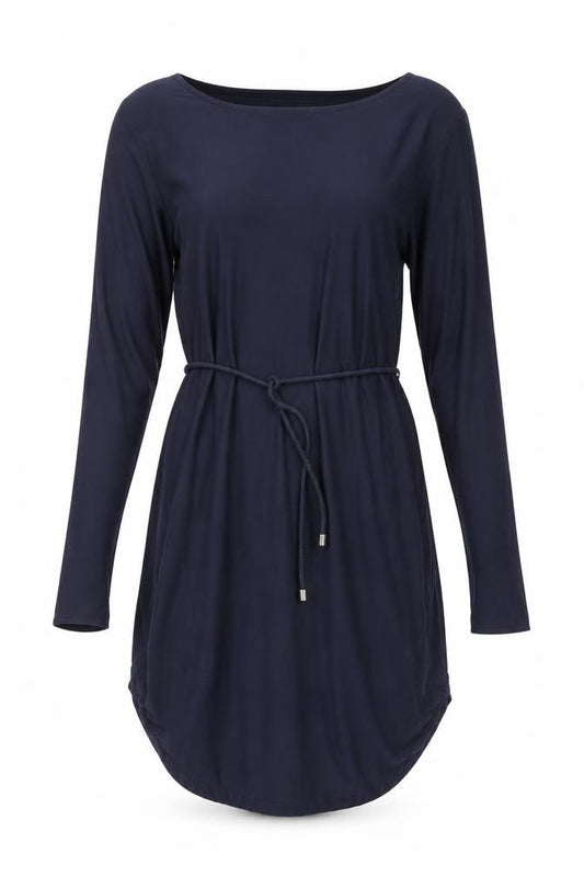 Front view of COS Blue Women's XS Jersey Dress - Long Sleeve, Belted