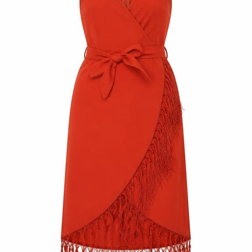 Glamorous Women's Red Sleeveless Fringe Dress, Size 10