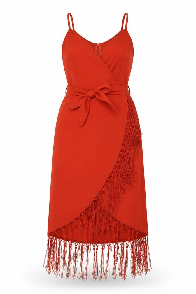Glamorous Women's Red Sleeveless Fringe Dress, Size 10