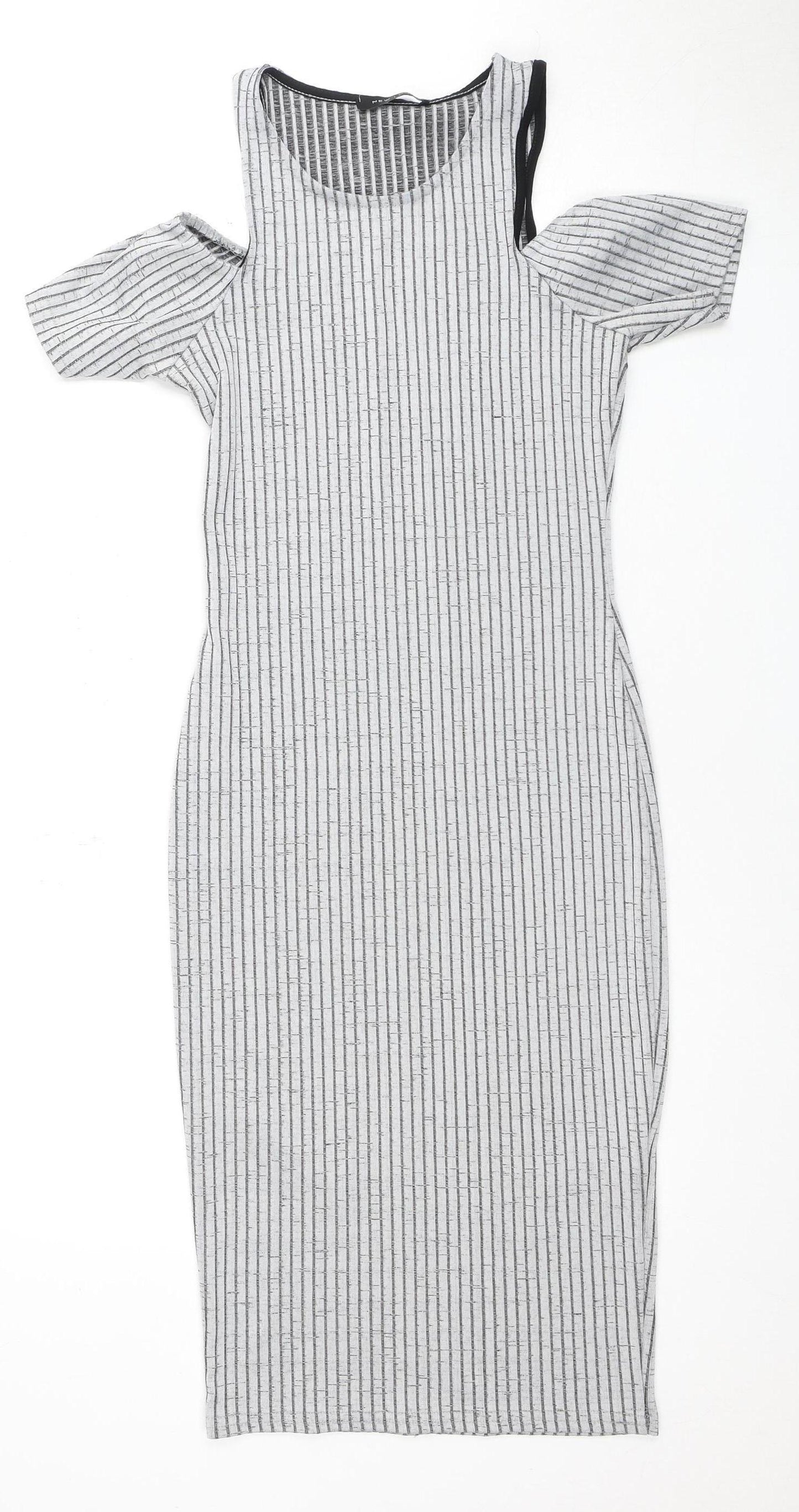 New Look Women's Grey Striped Bodycon Dress Size 8