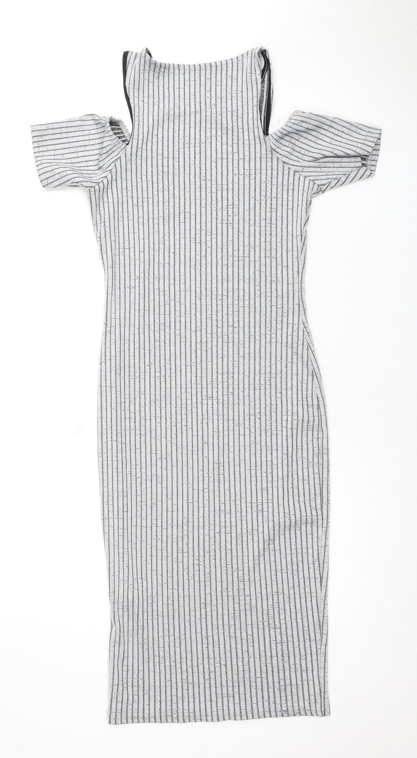 New Look Women's Grey Striped Bodycon Dress Size 8
