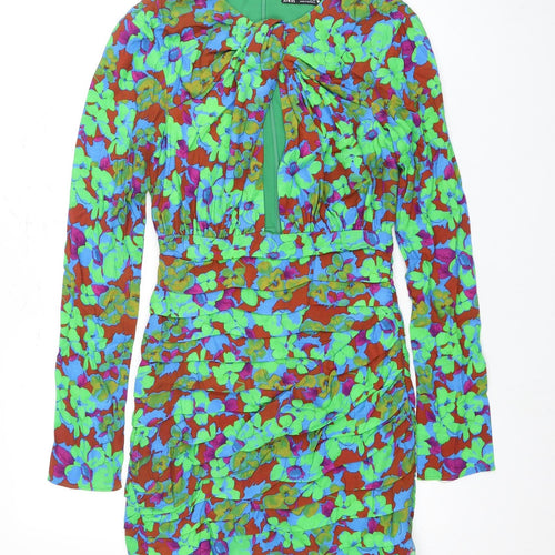 Zara Women's Multicoloured Floral Bodycon Dress, Size 6
