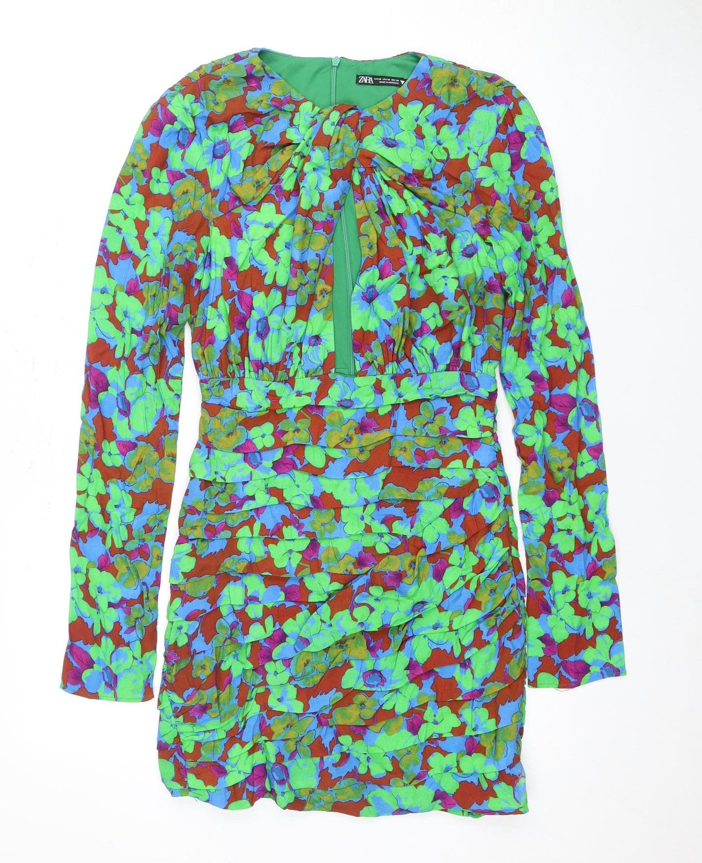 Zara Women's Multicoloured Floral Bodycon Dress, Size 6