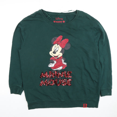 Disney Women's Green Minnie Mouse Sequin Sweatshirt Size 12