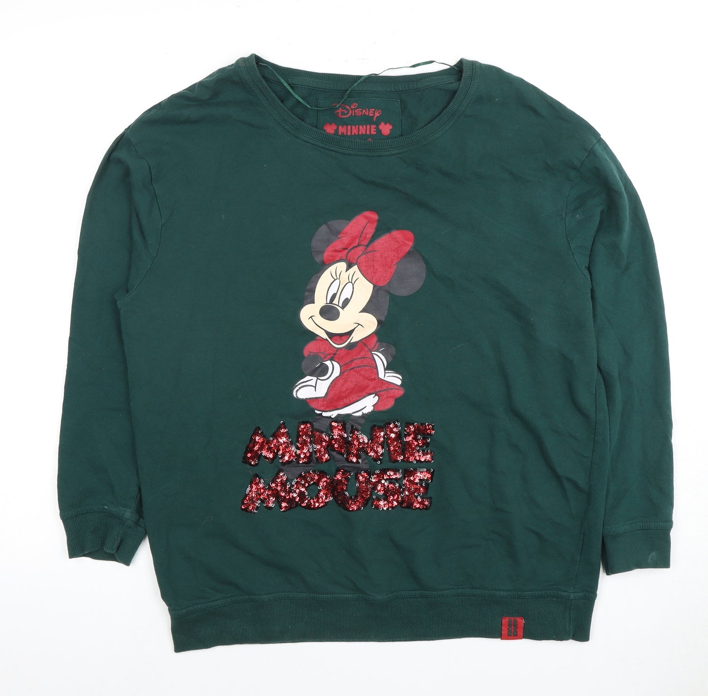 Disney Women's Green Minnie Mouse Sequin Sweatshirt Size 12