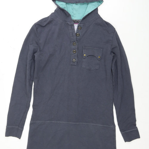 BAM Unisex Blue Henley Hoodie with Buttons - Size 16