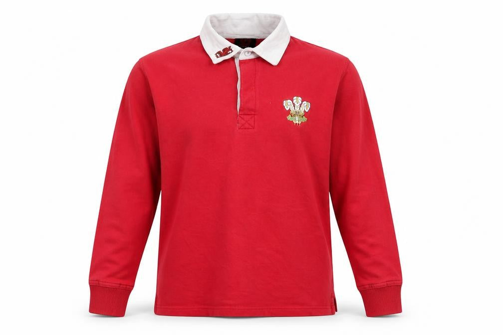 Front view of Manav boys’ red rugby sweatshirt xl collared button casual
