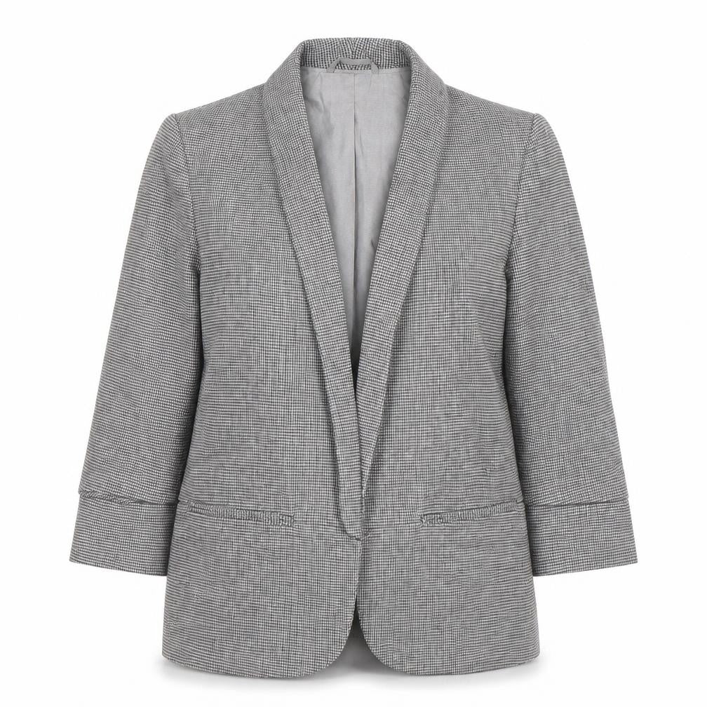 Front view of Next Women's Grey Check Blazer, size 14, Lined