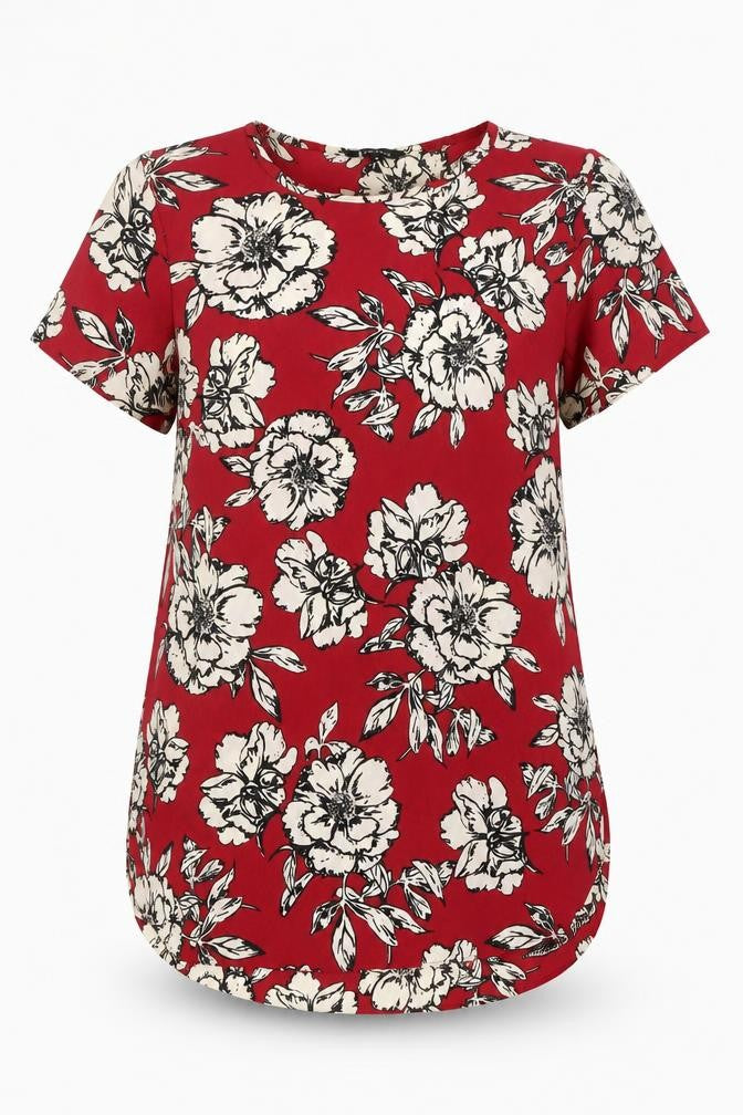 Front view of New Look Women's Red Floral Blouse, size 10