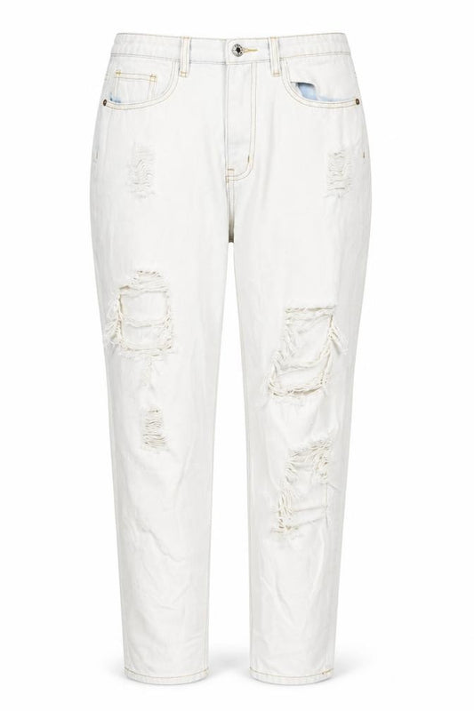 Front view of PRETTYLITTLETHING Women’s White Mom Jeans, size UK 12